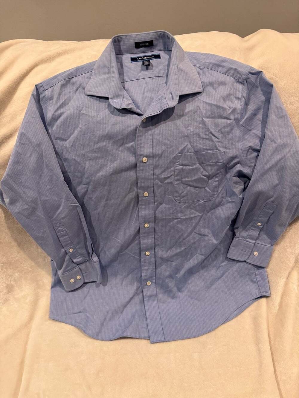 Croft & Barrow Easy Care Blue Herringbone Long Sleeve Shirt 17 32/33